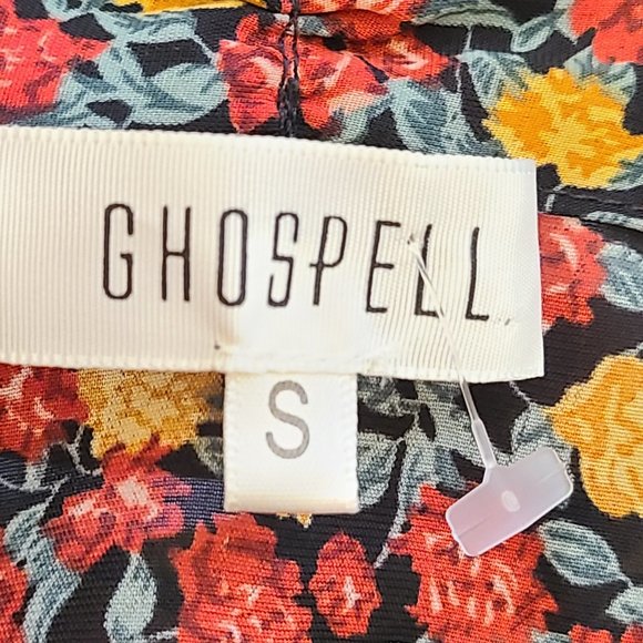 Lolita England flower print blouse scarf puffy mambo bell sleeves kawaii - Picture 3 of 8